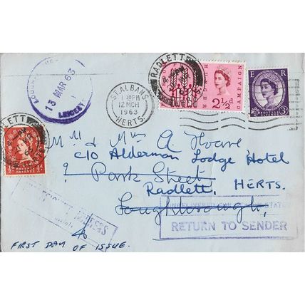 GB 1963 Freedom from Hunger FDC St Albans pm Return to Sender & other stamps