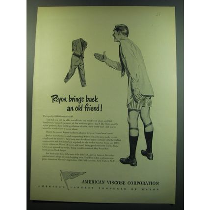 1949 American Viscose Corporation Ad - Rayon brings back an old friend