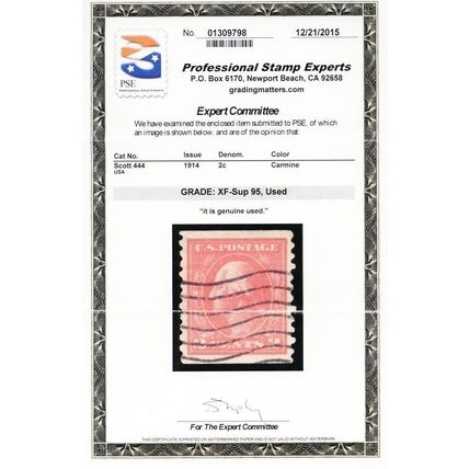 444, Used XF 2¢ Coil With Graded 95 PSE Certificate - Stuart Katz