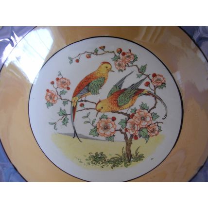 Vintage Art Deco Lustre Ware Parrot Budgie Bird Porcelain Fruit Bowl