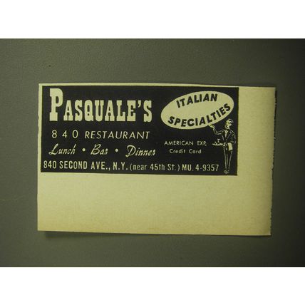 1958 Pasquale's Restaurant Ad - Italian Specialties