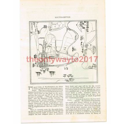 Southampton, Hampshire, Early Map, Victorian Book Illustration, 1897