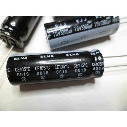 2 x 3300uF 10V ELNA RJJ Capacitor 105 degC Long Life High Reliability NEW