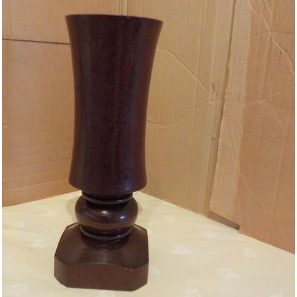 Dark Hand Turned Wooden Vase with Glass Insert
