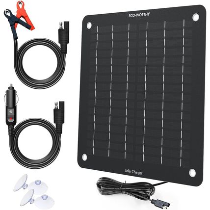 ECO-WORTHY Solar Car Battery & Trickle Charger 5W Solar Panel Power 12V Batterie