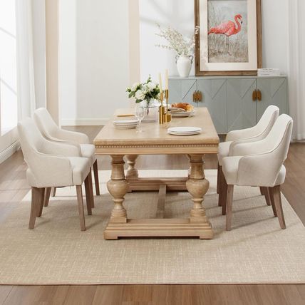 Linen Dining Chairs Set of 4 Upholstered Accent Chairs Side Chair with Wood Legs