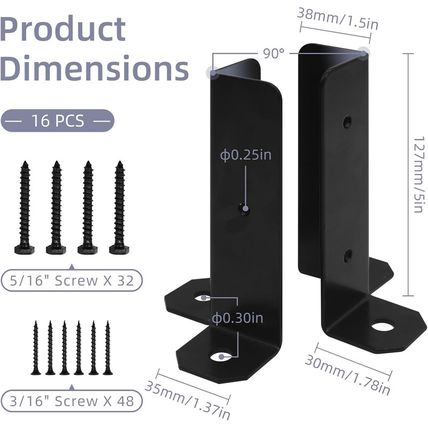 16Pcs Adjustable Post Base Bracket Fit 1.5X1.5, 2X2, 2X4, 4X4 Post Deck Post Anc