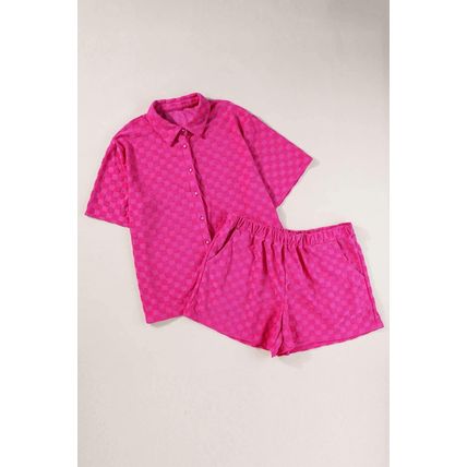 Peach Blossom Plus Size Checkered Terry Knit Short 2pcs Outfit