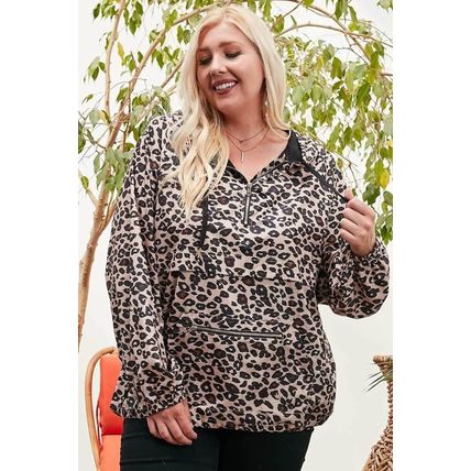 Plus Size Active Leopard Print Hoodie
