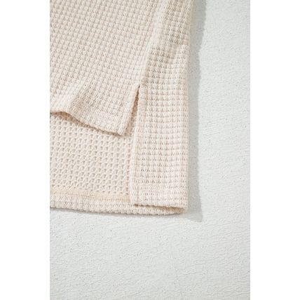 Pale Khaki Solid Color Textured Seamed Short Sleeve Top