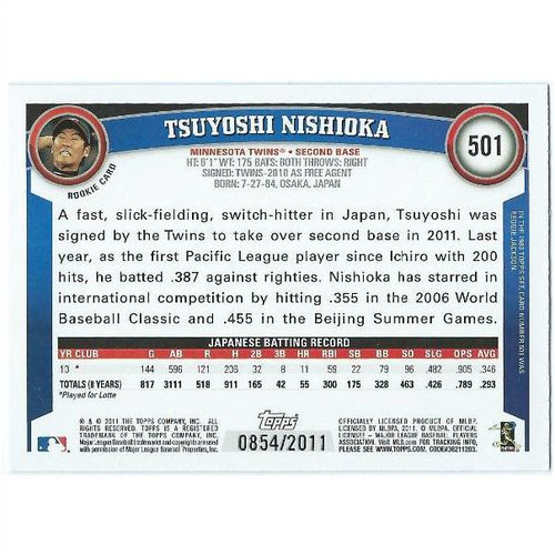 2011 Topps Gold - #501 - Tsuyoshi Nishioka /2011