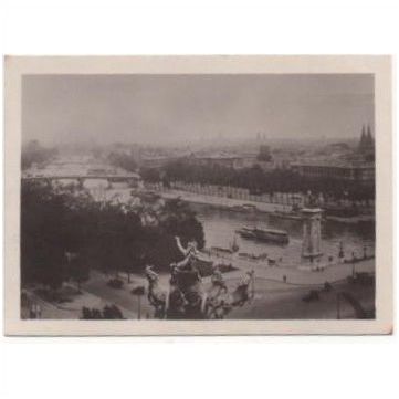 Paris France -Horses & chariot by Seine. Small old photo for scrapbook, album