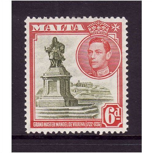 MALTA 1938 SG 225 6d OLIVE GREEN AND SCARLET M/MINT#3