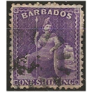 Barbados 1875 SG71 1/- Violet Perf 12.5 Fine Used . ..