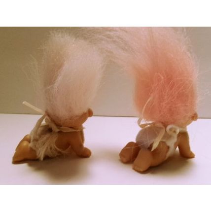 2 Russ 2" Crawling Baby Bunny Trolls with Outfits Pink and White Hair