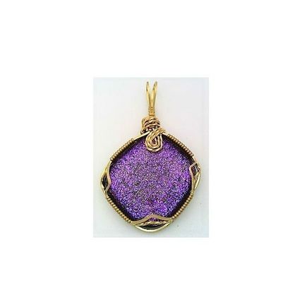 Purple Dichroic Glass Brass Wire Wrap Pendant 7