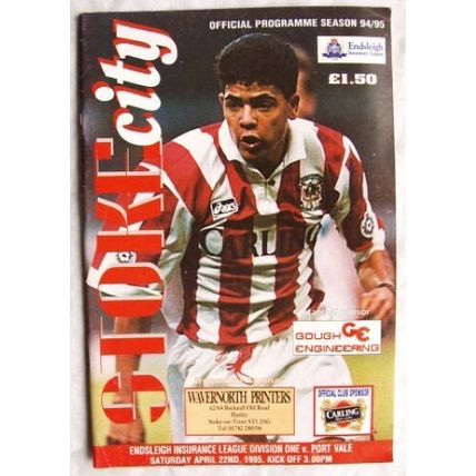 1995 programme Stoke City v, Port Vale, Centre star Paul Allen