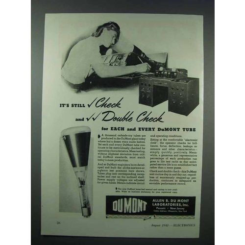 1943 DuMont Cathode Ray Tubes Ad - Double Check