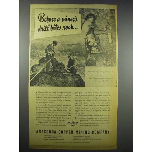 1943 Anaconda Copper Mining Ad - Drill Bites Rock