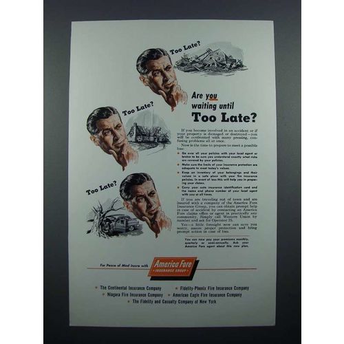 1954 America Fore Insurance Ad - Waiting Too Late?