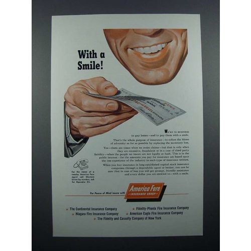 1954 America Fore Insurance Ad - With a Smile