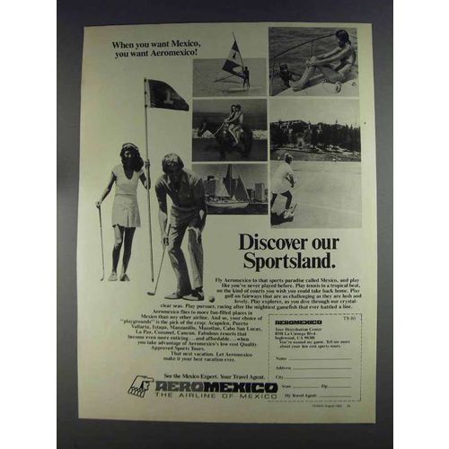 1980 Aeromexico Airline Ad - Discover Our Sportsland