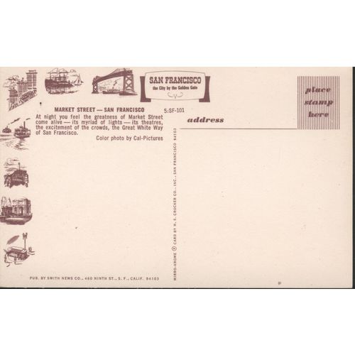 USA Postcard - The Great White Way, Market Street, San Francisco, California