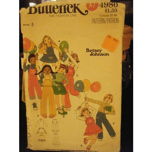 Butterick 4986 Kid's Skirt, Pants, Detachable Bib & T-Shirt Pattern - Size 5