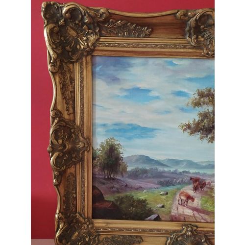 Oil on Canvas oil painting Cows animals Grazing Framed Oil on Canvas 04