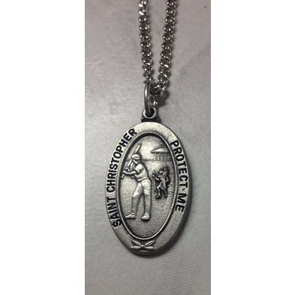 St. Christopher Softball Medal with Chain with Two Free Prayer cards