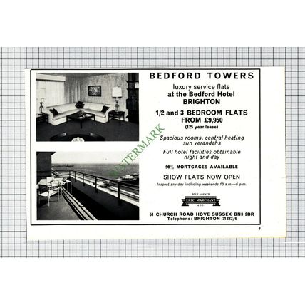 C1348) Bedford Towers Bedford Hotel Brighton Sussex - 1968 Cutting