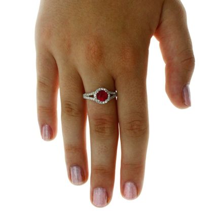 New Real 925 Sterling Silver Fashion Jewelry Halo Wedding Ring Red and White CZ
