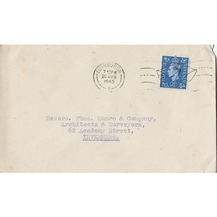 GB 1945 cover to Inverness from Edinburgh with Victory slogan