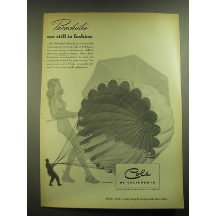 1945 Cole of California Swimsuits Ad - art by Ron Wicks - Parachutes