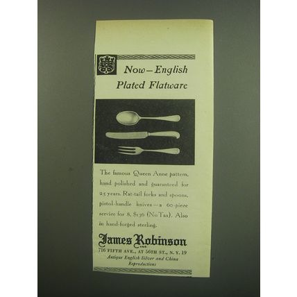 1949 James Robinson Inc. Ad - Now - English Plated Flatware
