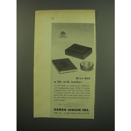 1949 Georg Jensen Ad - Telephone and Engagement Pad; Leather Cigarette Box
