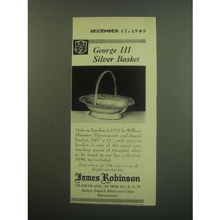 1949 James Robinson Inc. Ad - George III Silver Basket