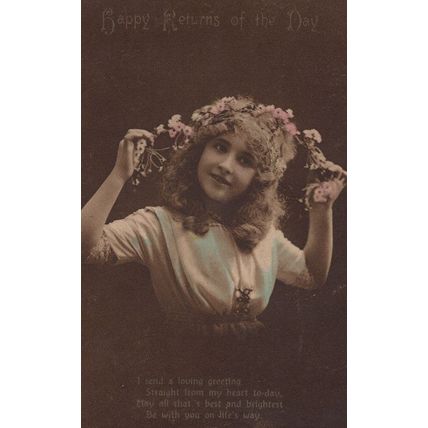 Girl Pulling Locks Of Hair Extensions Antique Greetings Postcard