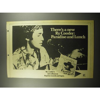 1974 Ry Cooder Paradise and Lunch Album Advertisement