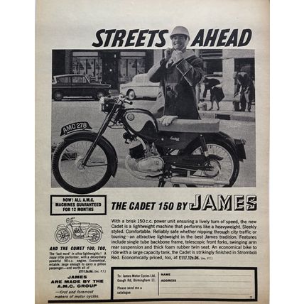 JAMES 150 CADET ‘STREETS AHEAD’ 1963 VINTAGE MOTORCYCLE ADVERT