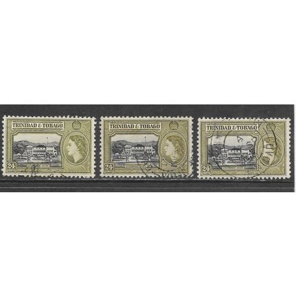 TRINIDAD & TOBAGO 1953 QE2 24c 3 SHADES USED GOVERNMENT HOUSE