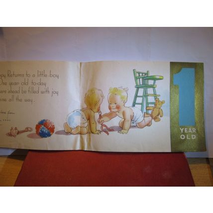 LITTLE ONE YEAR OLD, VINTAGE paper BIRTHDAY GREETINGS CARD #