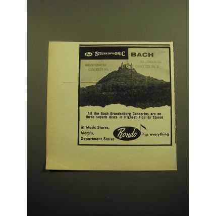1958 Rondo Record Advertisement - Bach Brandenburg Concertos