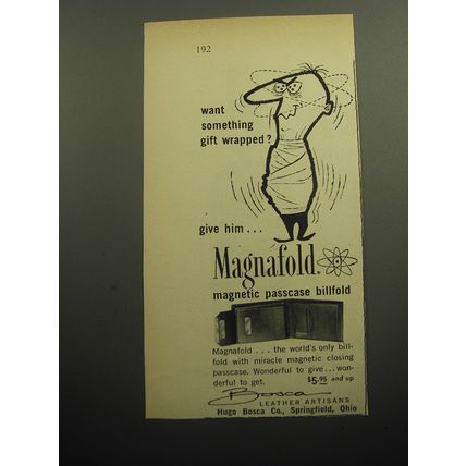 1958 Bosca Magnafold Billfold Ad - Want something gift wrapped?