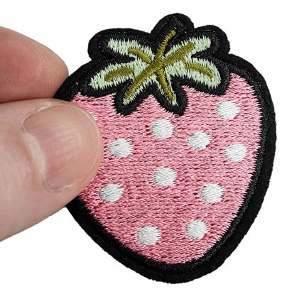 Strawberry Iron on Patch Fruit Embroidered Sew Fun 4.5cm x 5cm Comedy Comic P686