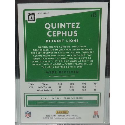 2020 Donruss Optic QUINTEZ CEPHUS (Lions) Prizm Holo Rookie Card #130