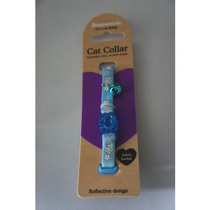 ROSEWOOD BLUE SAFETY REFLECTIVE CAT COLLAR WITH OR WITHOUT ENGRAVED BLUE ID TAG