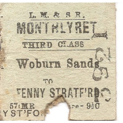 L.M.S.R. Edmondson Ticket - Woburn Sands to Fenny Stratford
