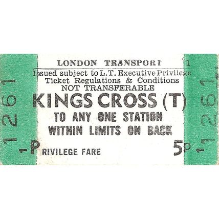 London Transport Edmondson Privilege Ticket - Kings Cross (T) - 5p.
