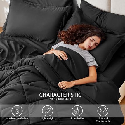 Love'S Cabin King Size Comforter Set Black, 7 Pieces King Bed in a Bag, All Seas
